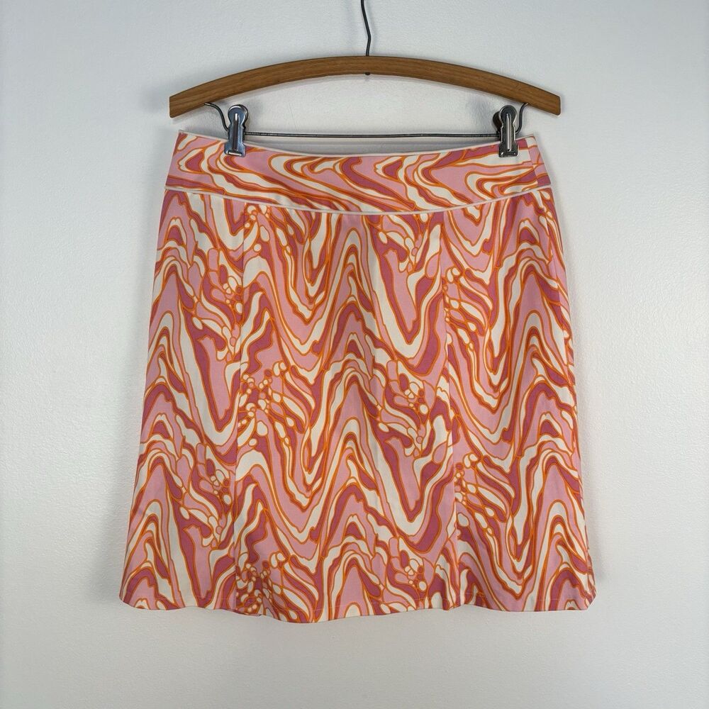 ETCETERA Womens 6 Swirl Wavy Mod Pattern Cotton Blend Skirt 60s 70s Vibes Pink